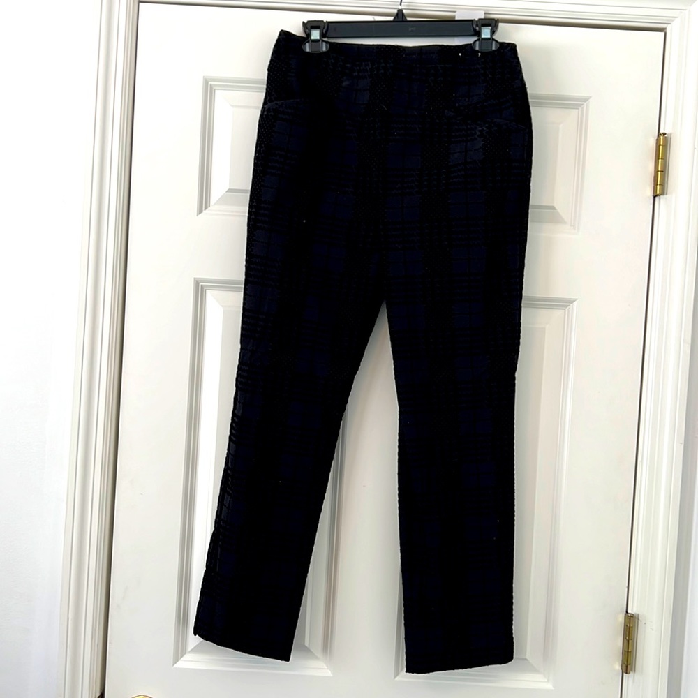 Chico’s Black Plaid Flock Josie Slim Ankle Sz 0.5=6